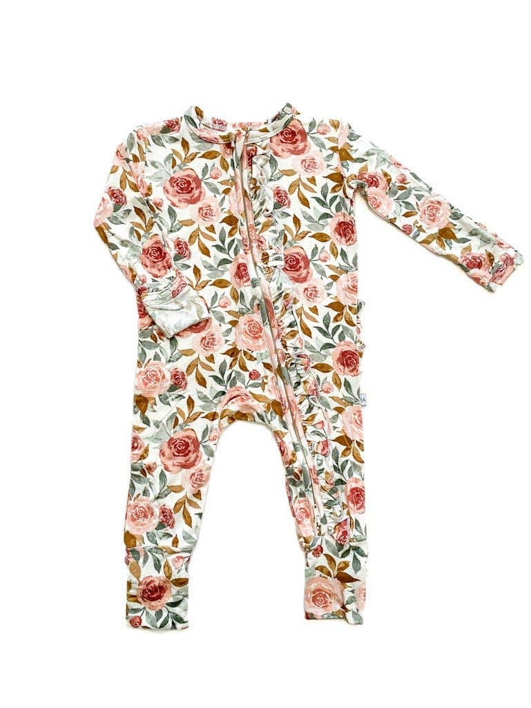 Ruffle Zipper One Piece - Dusty Pink Floral