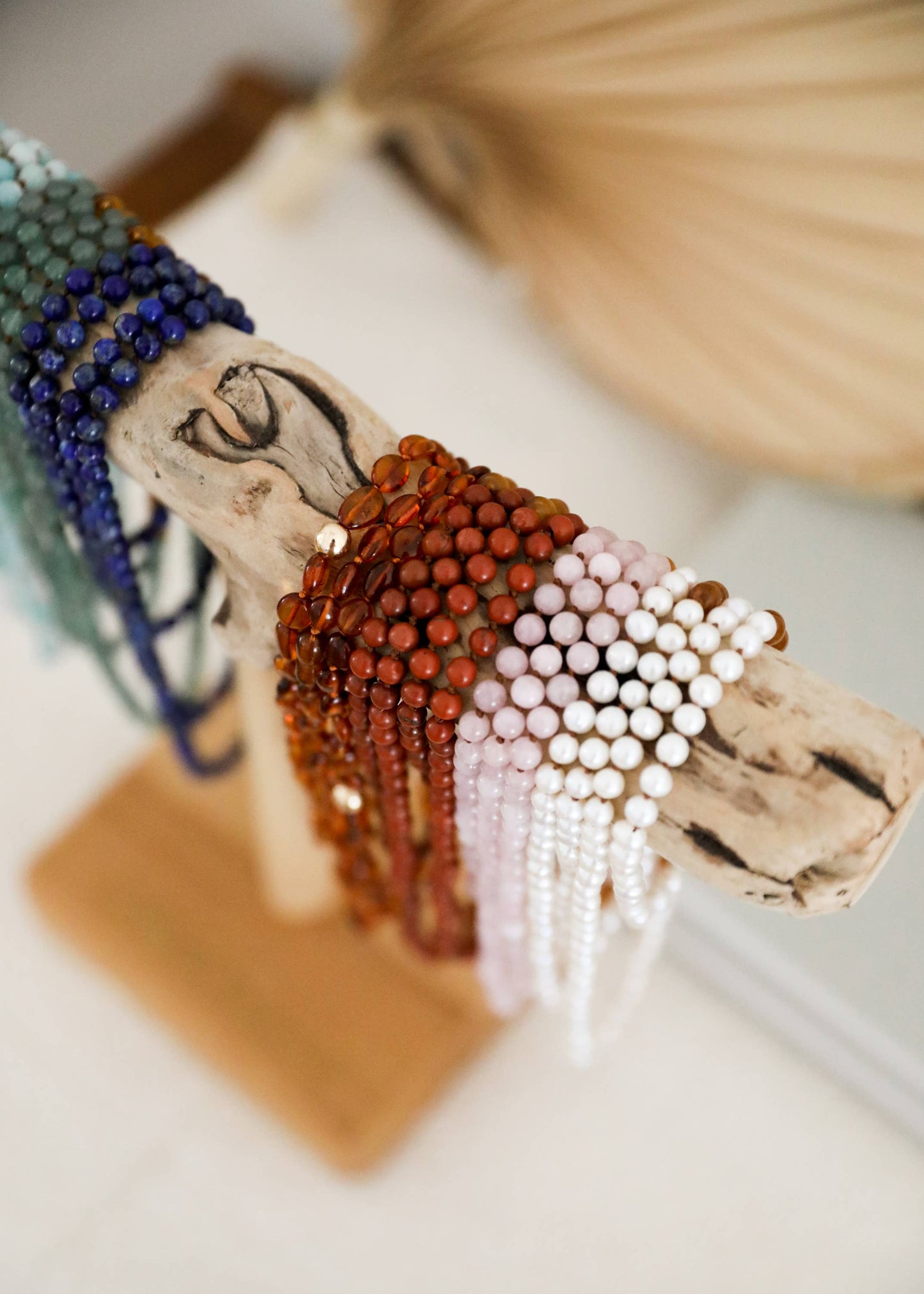 Pure Gemstone + Pink Rose Quartz Beaded Necklace :13"