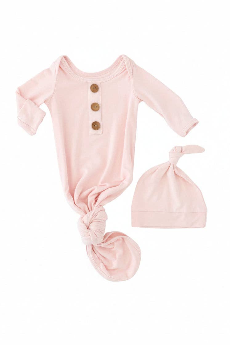 Solid Blush Bamboo Baby Knot Gown & Hat