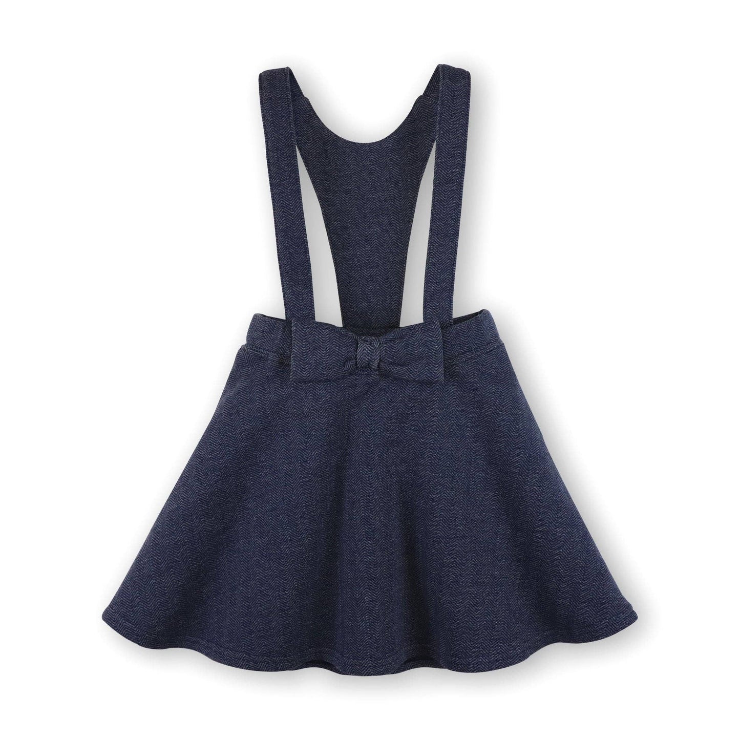 Fleece Bow Front Suspender Skirt: Navy Herringbone