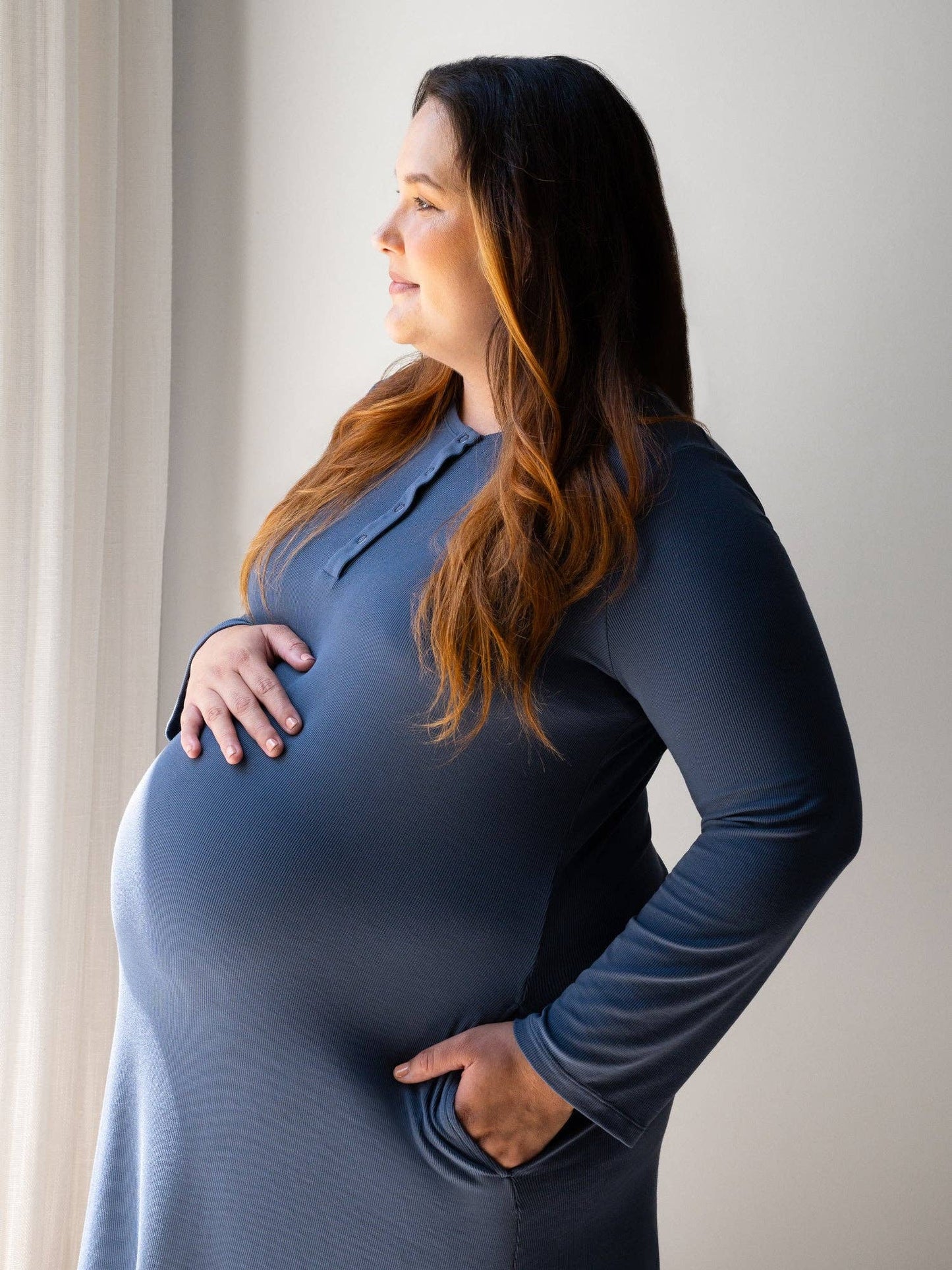 Ribbed Bamboo Maternity/Nursing Nightgown: Burgundy Plum