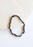 CanyonLeaf - Raw Black Amber + Turquoise Jasper Necklace: 11" Baby Necklace