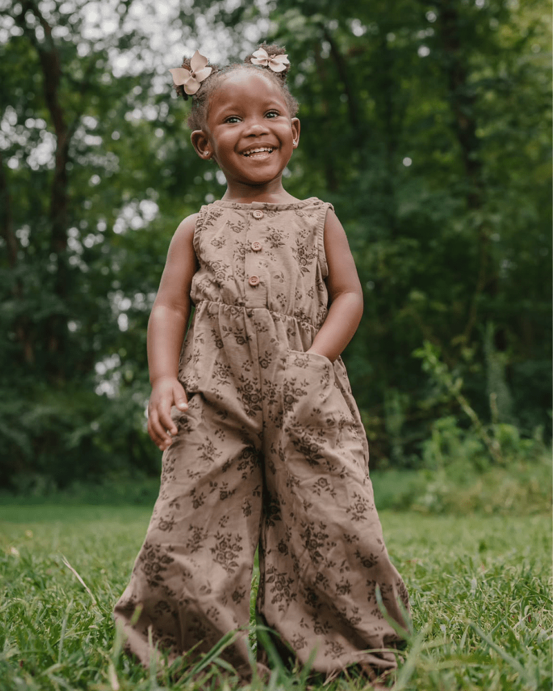 Bailey's Blossoms - Wren Button Front Jumpsuit - Sepia Garden: 12-18months