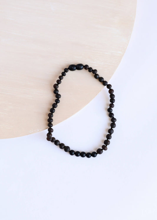 Raw Black Baltic Amber + Shungite Necklace :13" Child Necklace