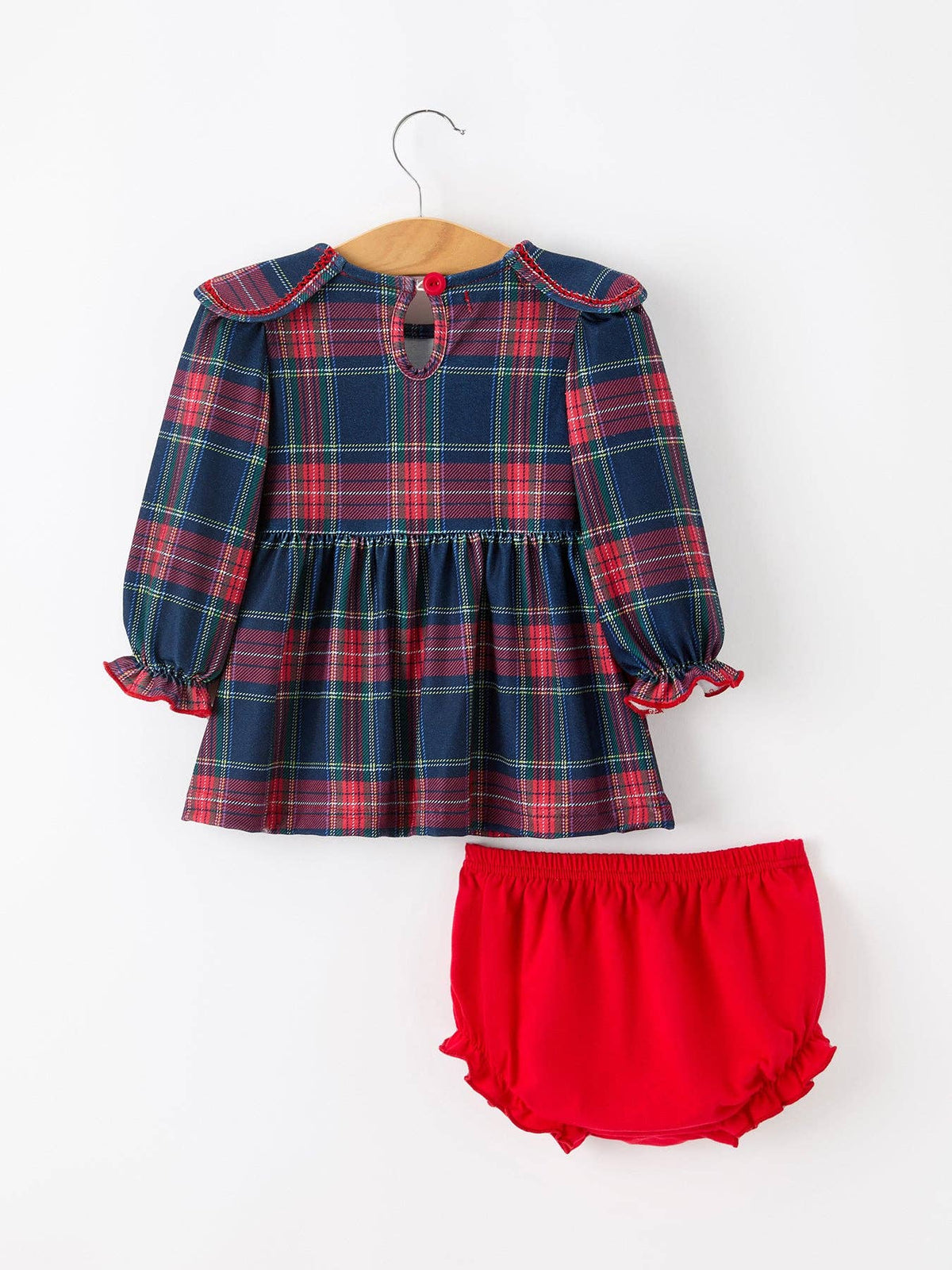 Fall Plaid Set Petal Collar Puff Sleeve Bloomer