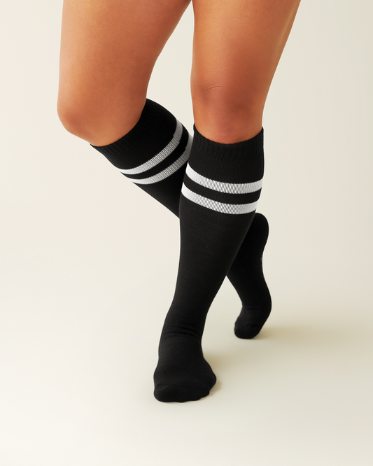 Compression Socks (2-Pack): Black and White / Wide Calf