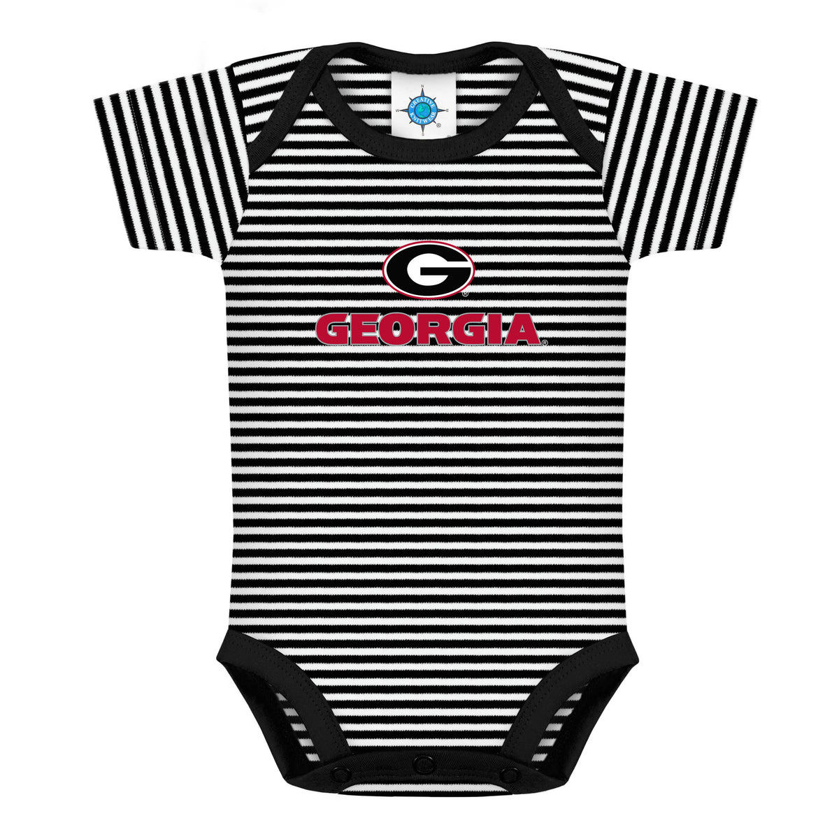 Georgia Bulldogs Striped Infant Bodysuit: Red / Standing Bulldog