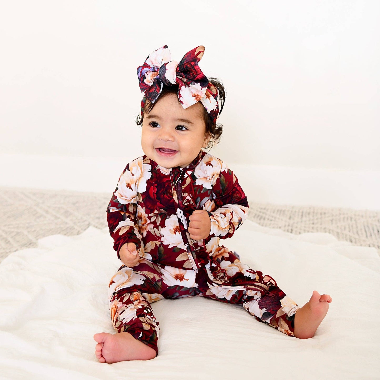 Maya RUFFLE ZIP Bamboo Onesie Floral