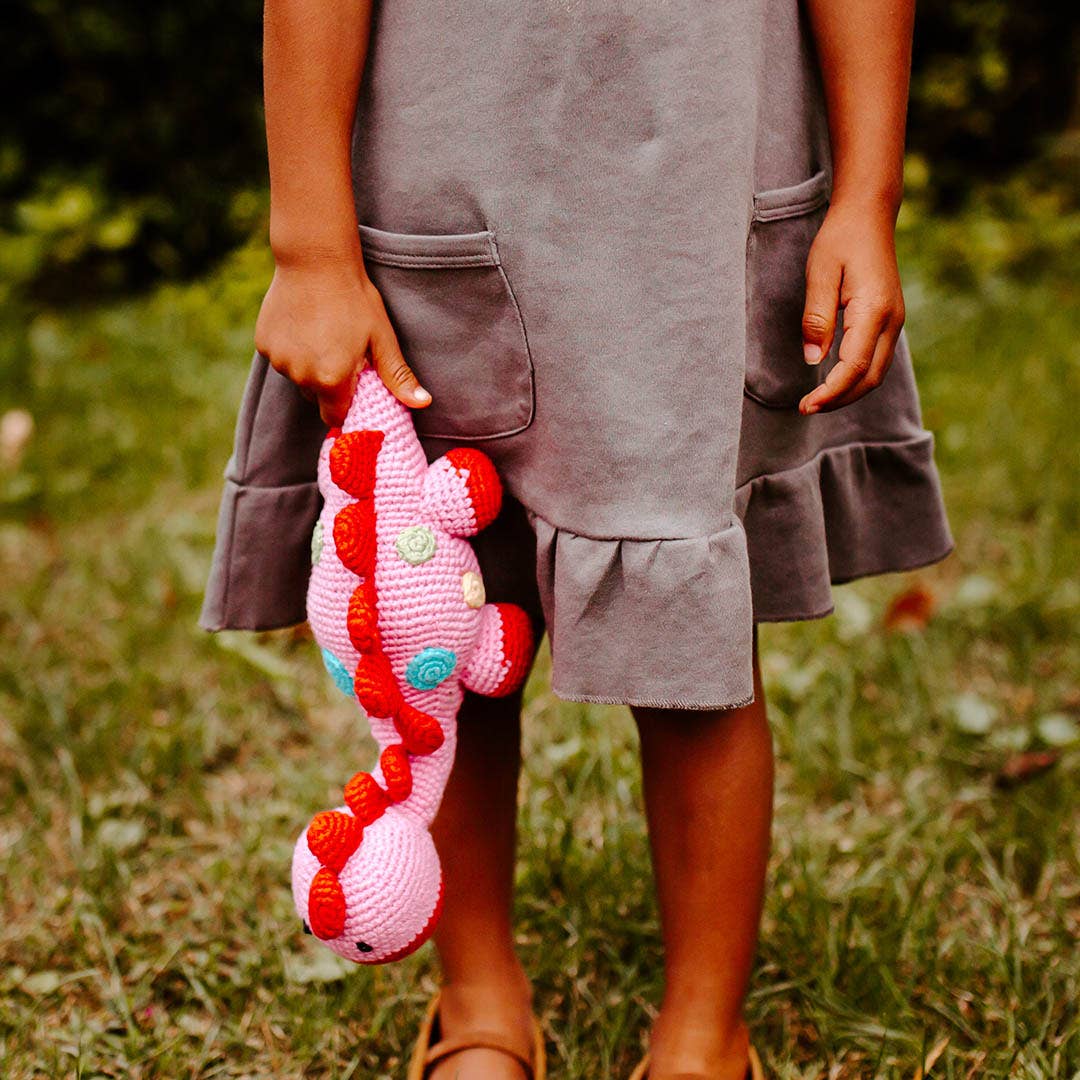 Handmade Pink Stegosaurus Baby Rattle