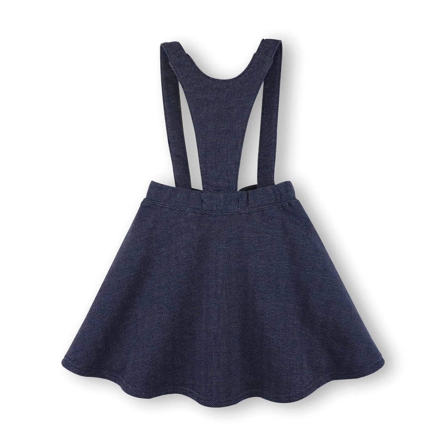 Fleece Bow Front Suspender Skirt: Navy Herringbone