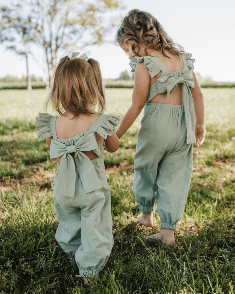 Bailey's Blossoms - Sloane Bow-Back Jumpsuit - Soft Eucalyptus: 6-9months