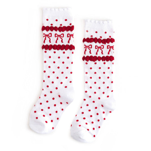 Red Bow Scalloped Knee Socks