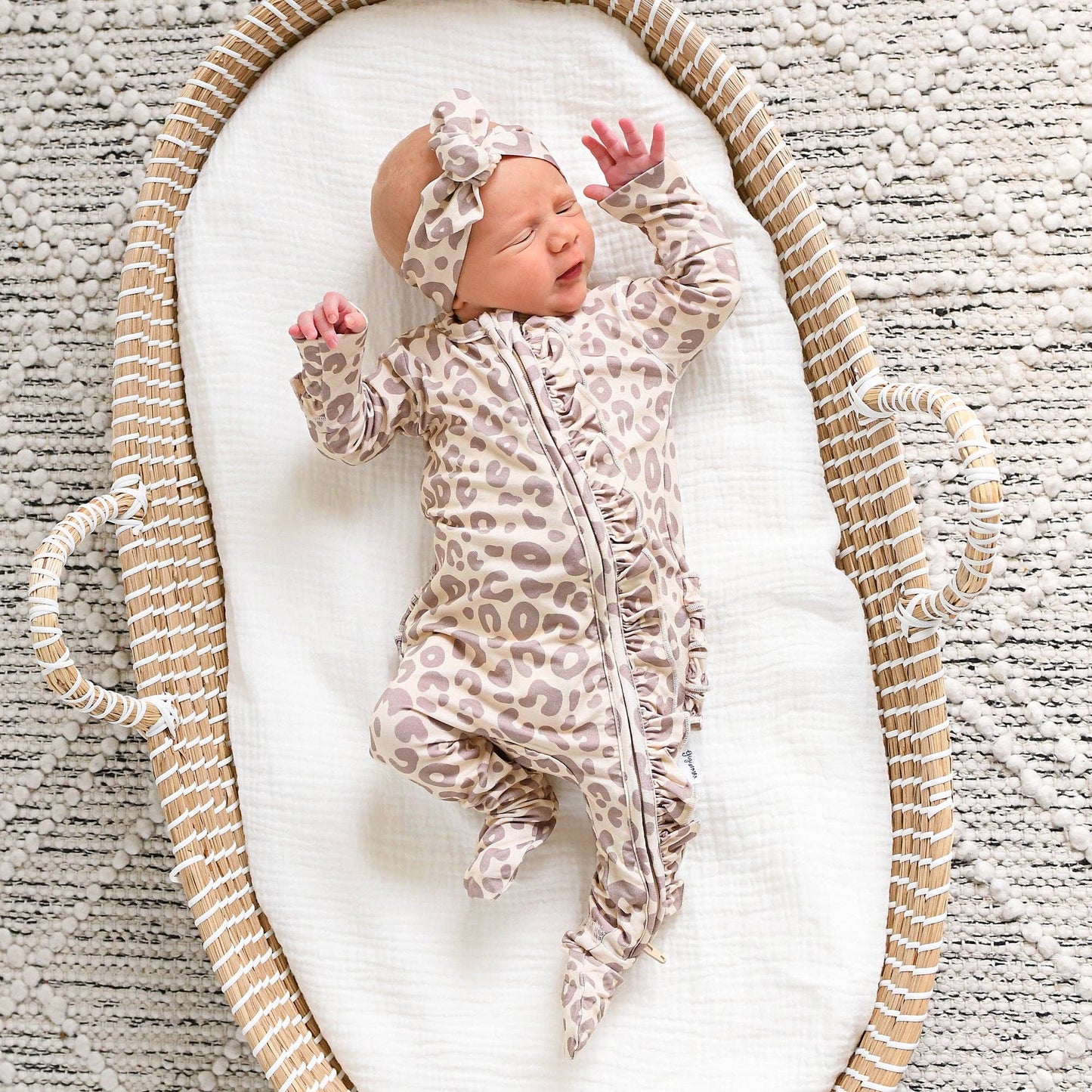 Amari Leopard RUFFLE ZIP Bamboo Onesie