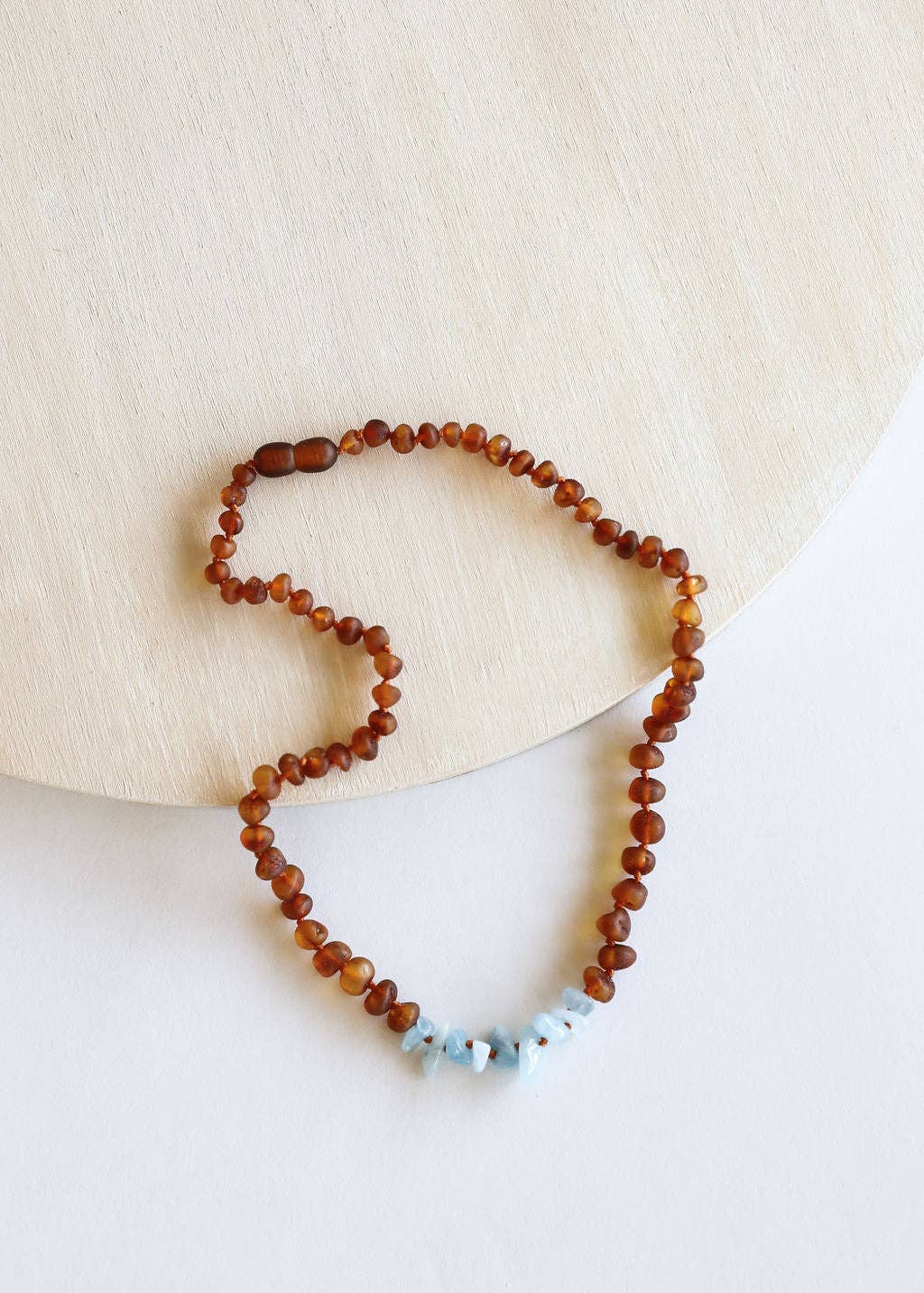 Raw Cognac Baltic Amber + Aquamarine Necklace :13" Child Necklace