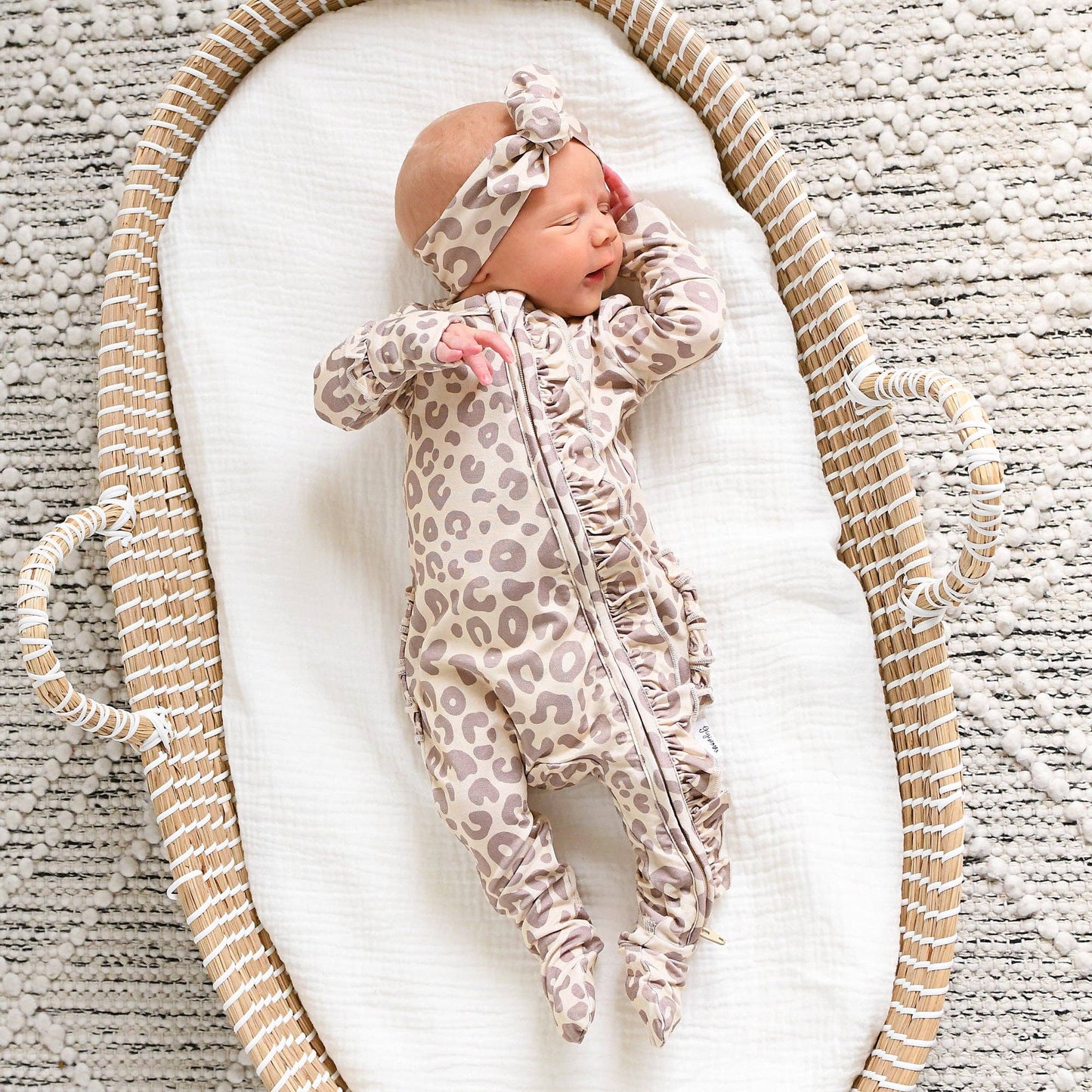 Amari Leopard RUFFLE ZIP Bamboo Onesie