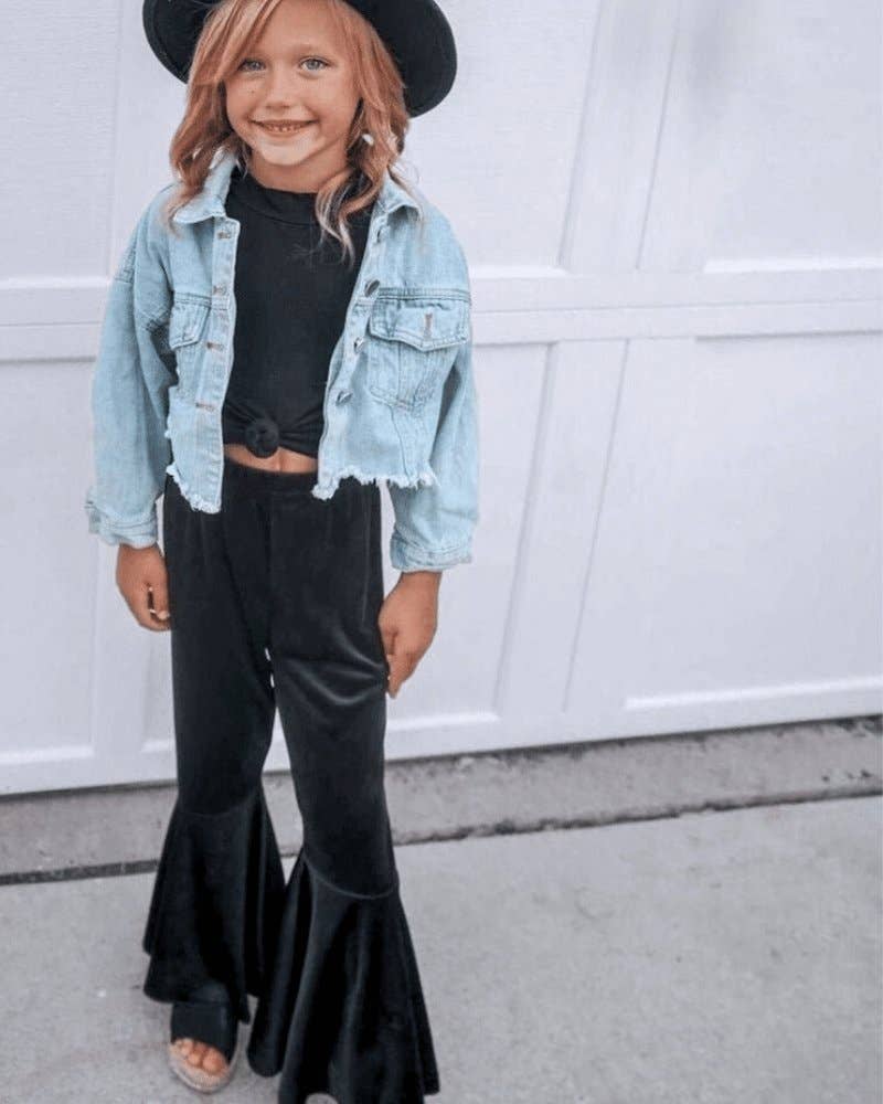 Lina Pleated Velour Bell Bottoms