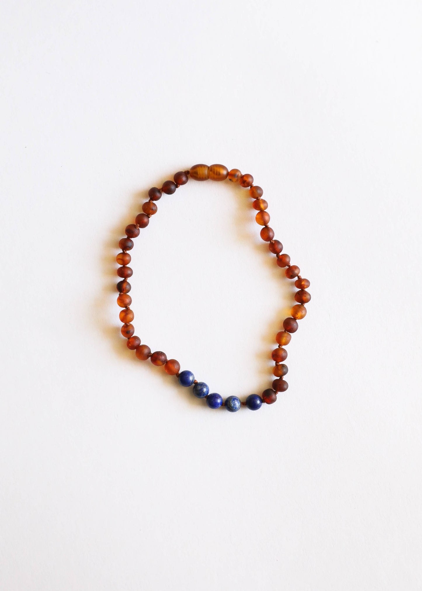 Raw Cognac Baltic Amber + Lapis Lazuli Beaded  Necklace :11" Baby Necklace