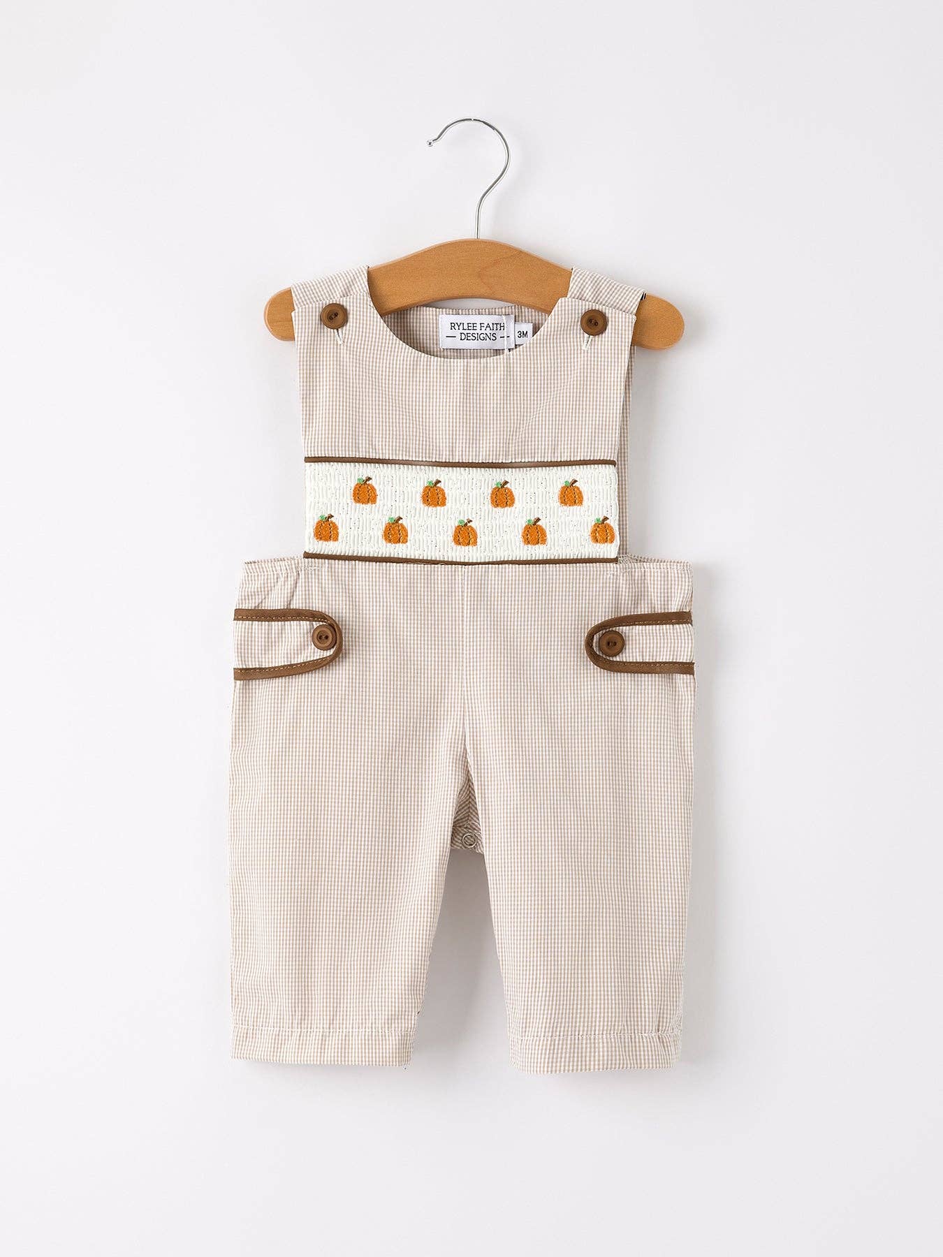 Pumpkin Smock Embroidered Boys Romper