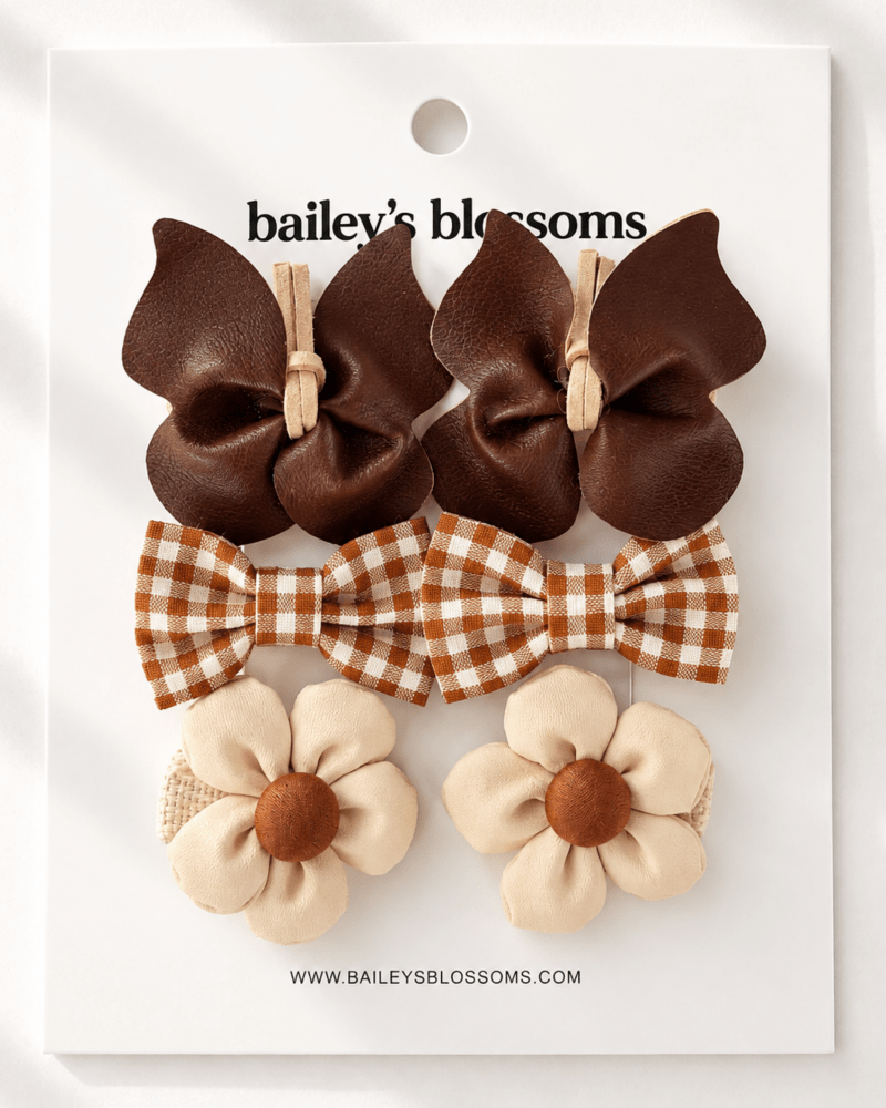 Bailey's Blossoms - 6-Piece Hair Clip Set - Mocha Meadow