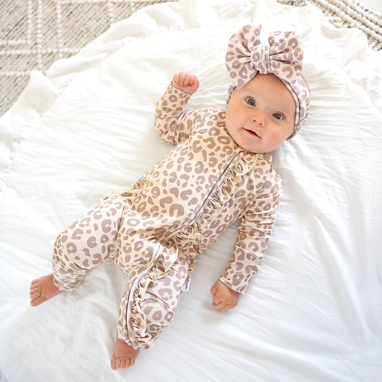 Amari Leopard RUFFLE ZIP Bamboo Onesie