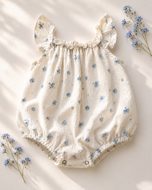 Ivy Flutter Sleeve Bubble Romper - Blue Patina