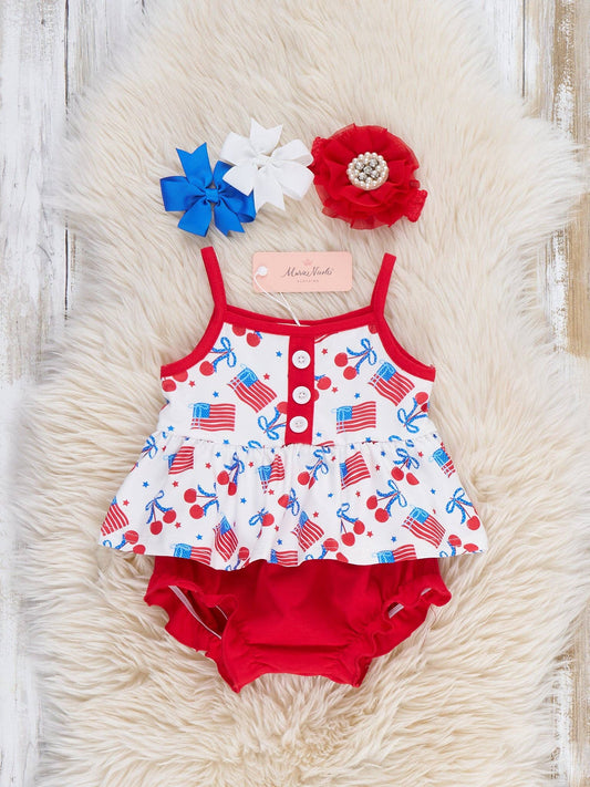 Cherry Flag Ruffle & Bloomers