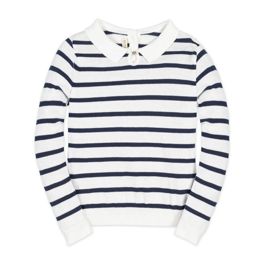 Collared Keyhole Sweater: Navy Stripe with Collar