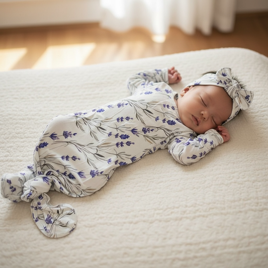Lilac Floral Bamboo Knotted Gown and Bow