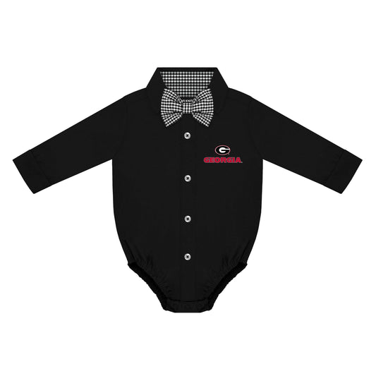 Georgia Bulldogs Infant Button-Up Bodysuit with Bowtie