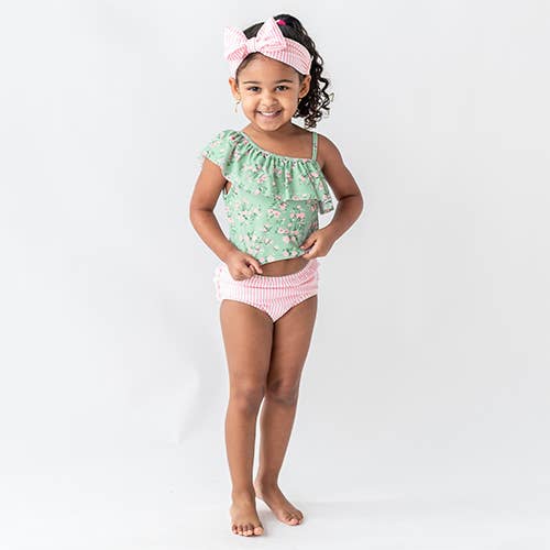 Tea Roses One Shoulder Ruffle Tankini 2-Piece Swimsuit
