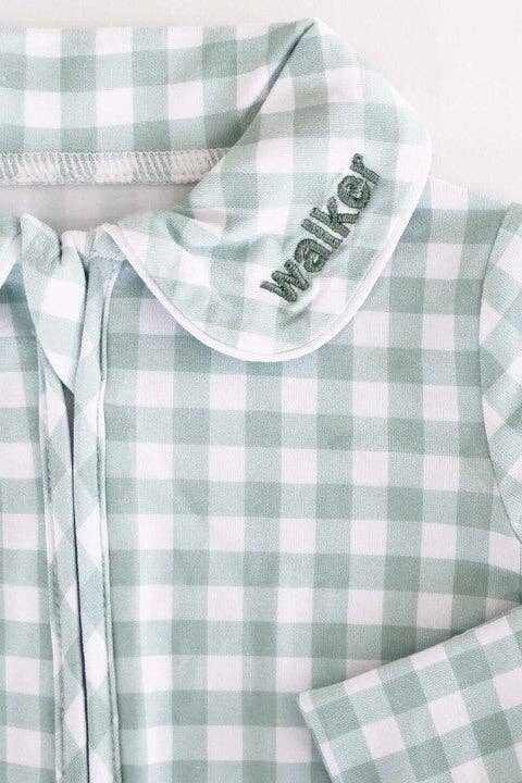 Collar Zipper Footie | Moss Gingham