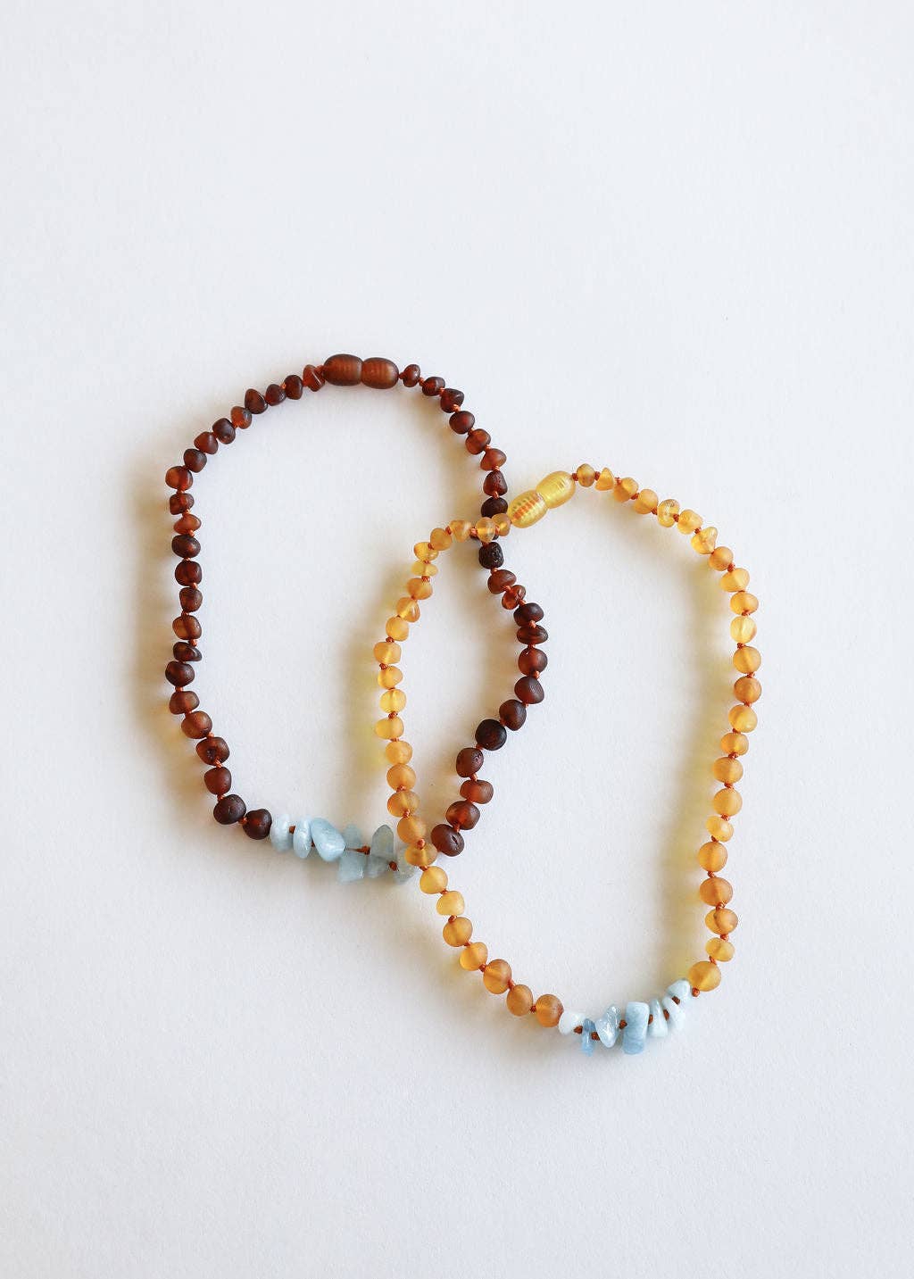 Raw Cognac Baltic Amber + Aquamarine Necklace :11" Baby Necklace
