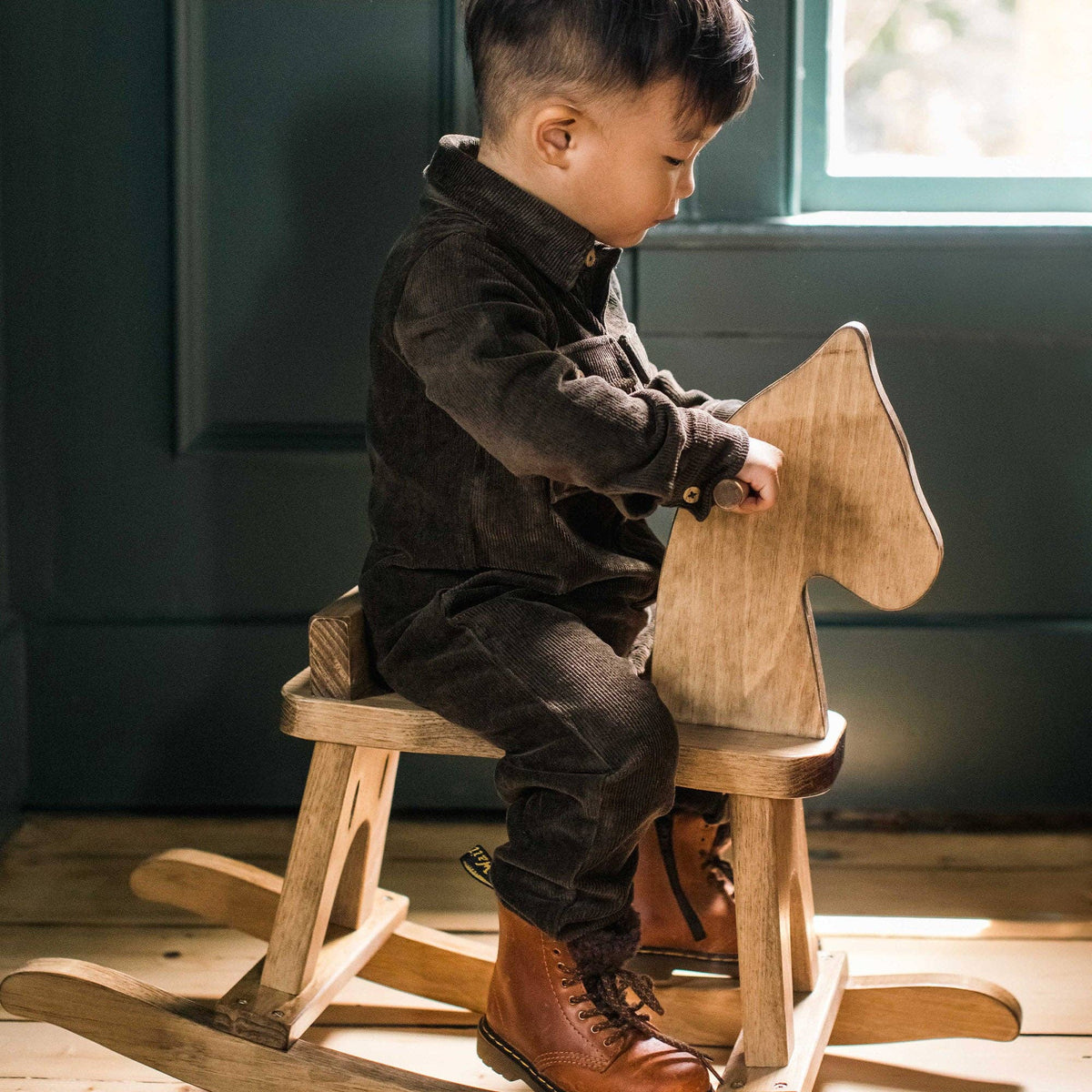 Knit Corduroy Organic Baby Boy Jumpsuit - Shadow: 6-9M
