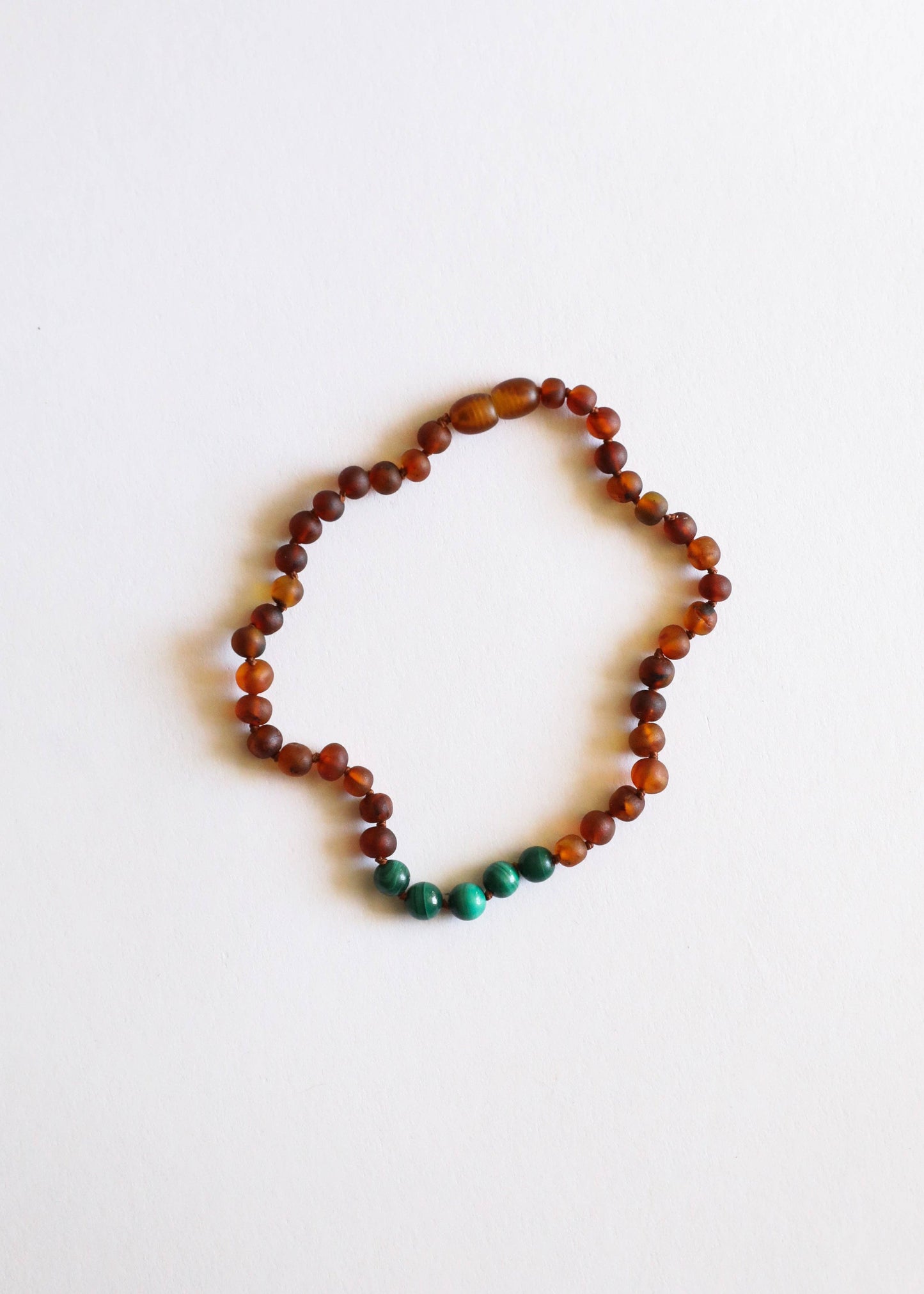 Raw Cognac Baltic Amber + Malachite Necklace :13" Child Necklace
