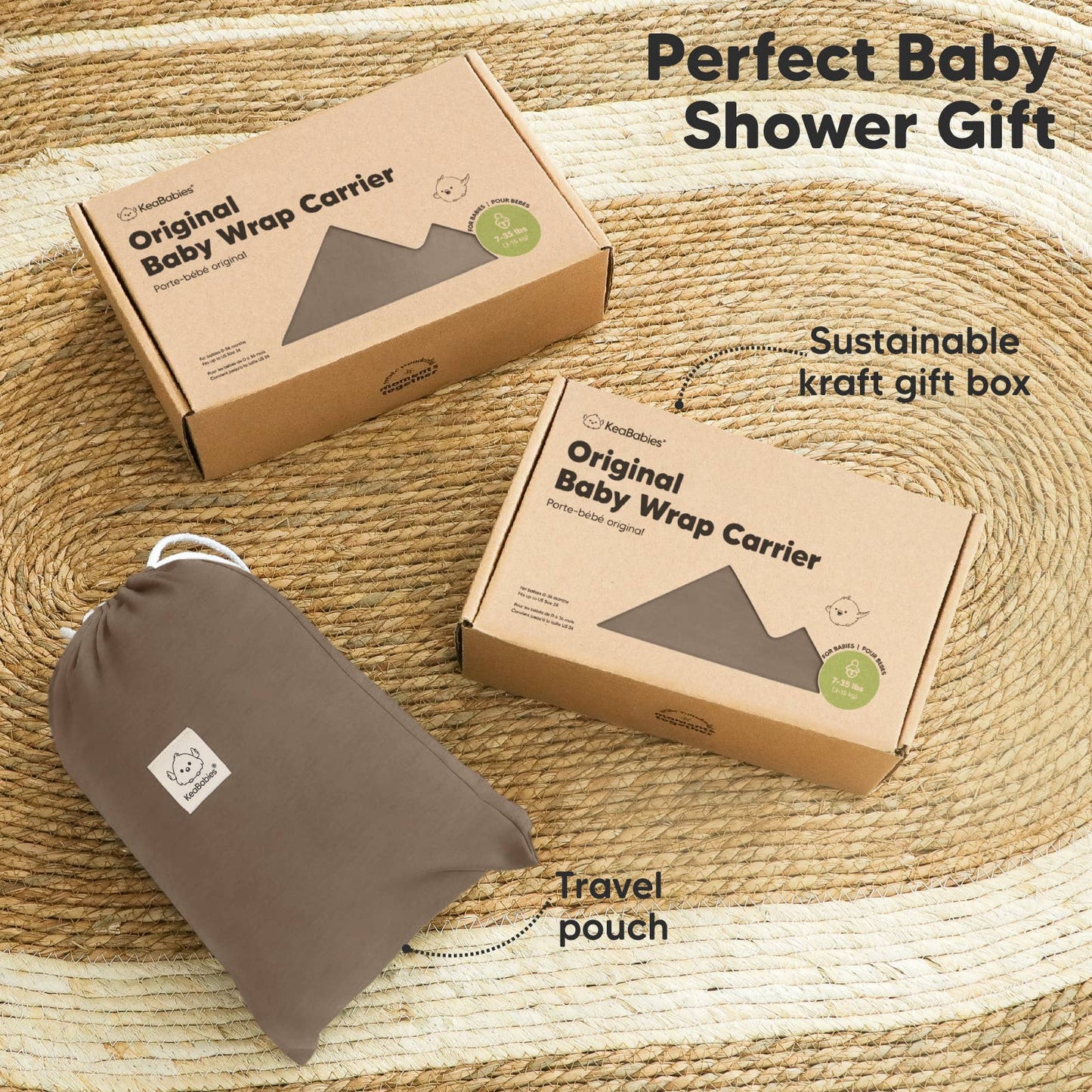 KeaBabies Original Baby Wrap Carrier: Saddle Brown