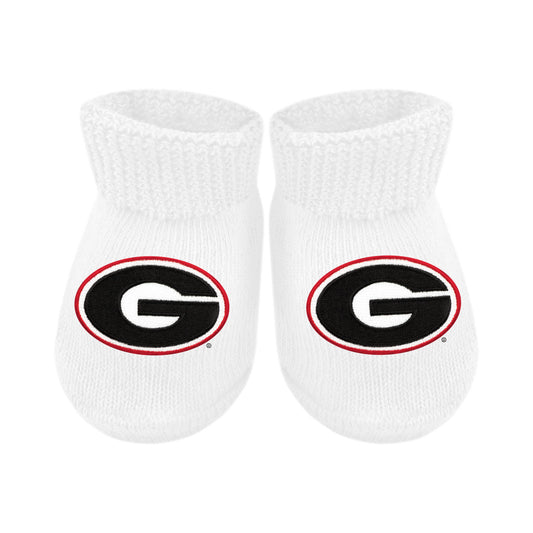 Georgia Bulldogs Newborn Bootie Sock: White / Circle G / Newborn