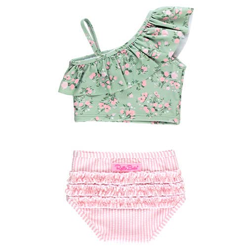 Tea Roses One Shoulder Ruffle Tankini 2-Piece Swimsuit