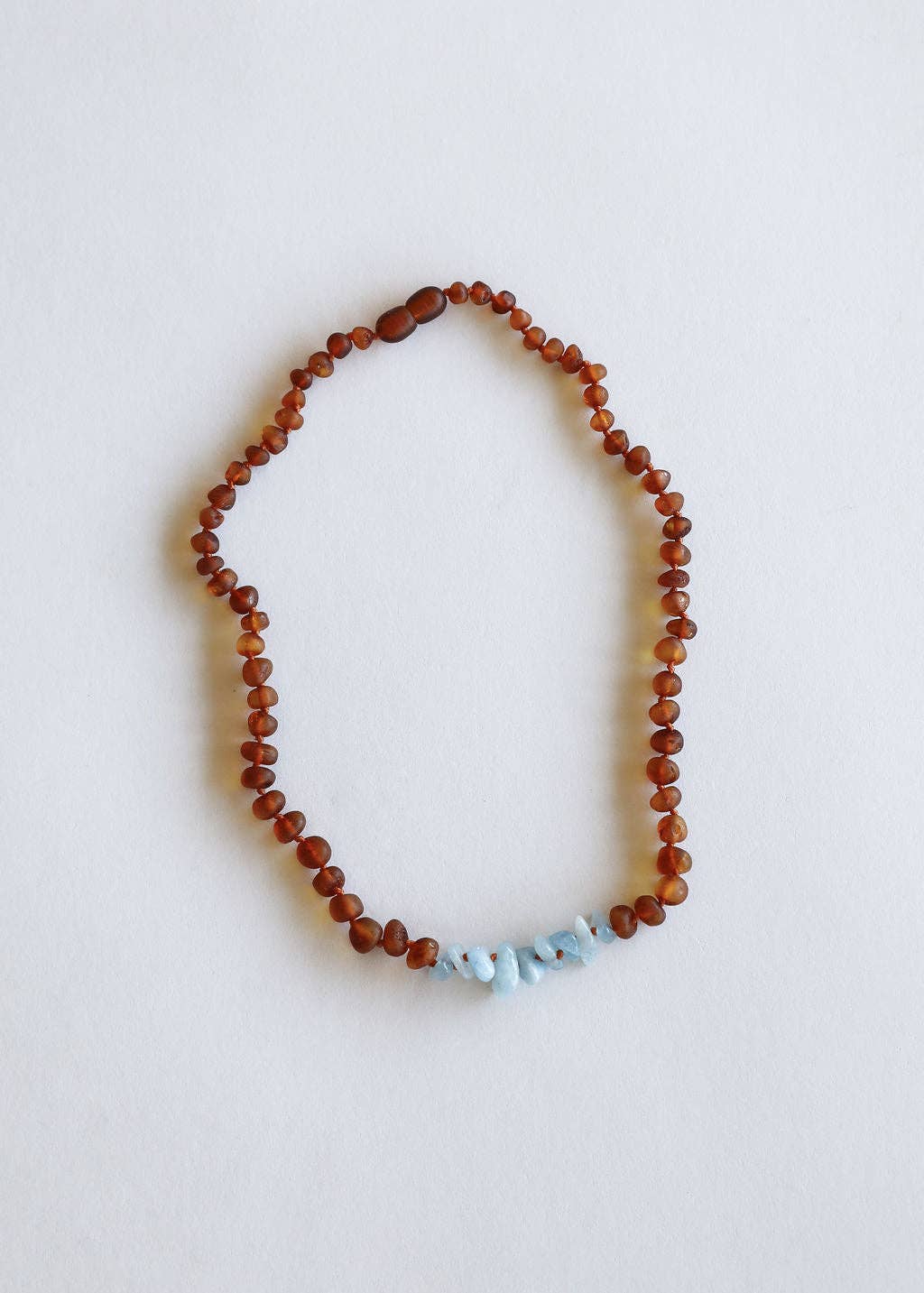 Raw Cognac Baltic Amber + Aquamarine Necklace :11" Baby Necklace