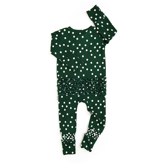 Dottie RUFFLE ZIP christmas bamboo onesie