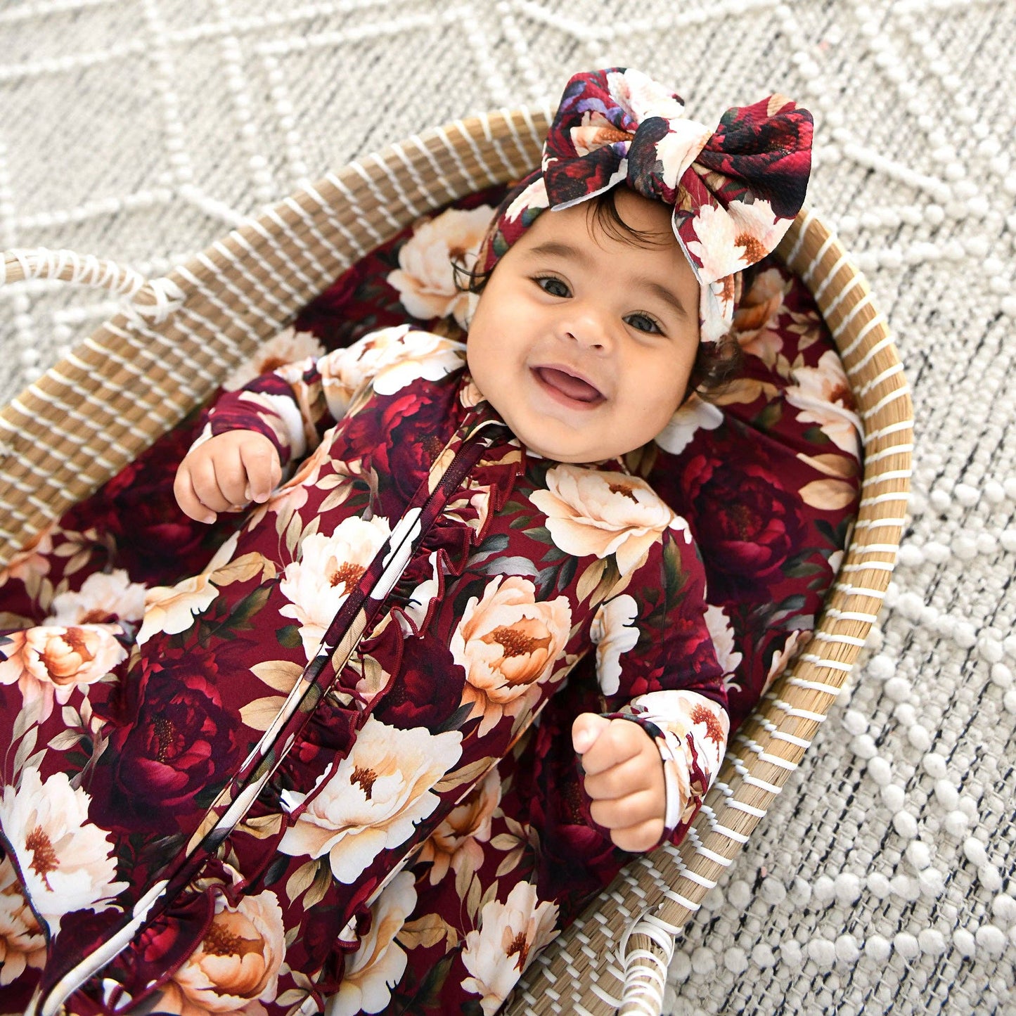 Maya RUFFLE ZIP Bamboo Onesie Floral