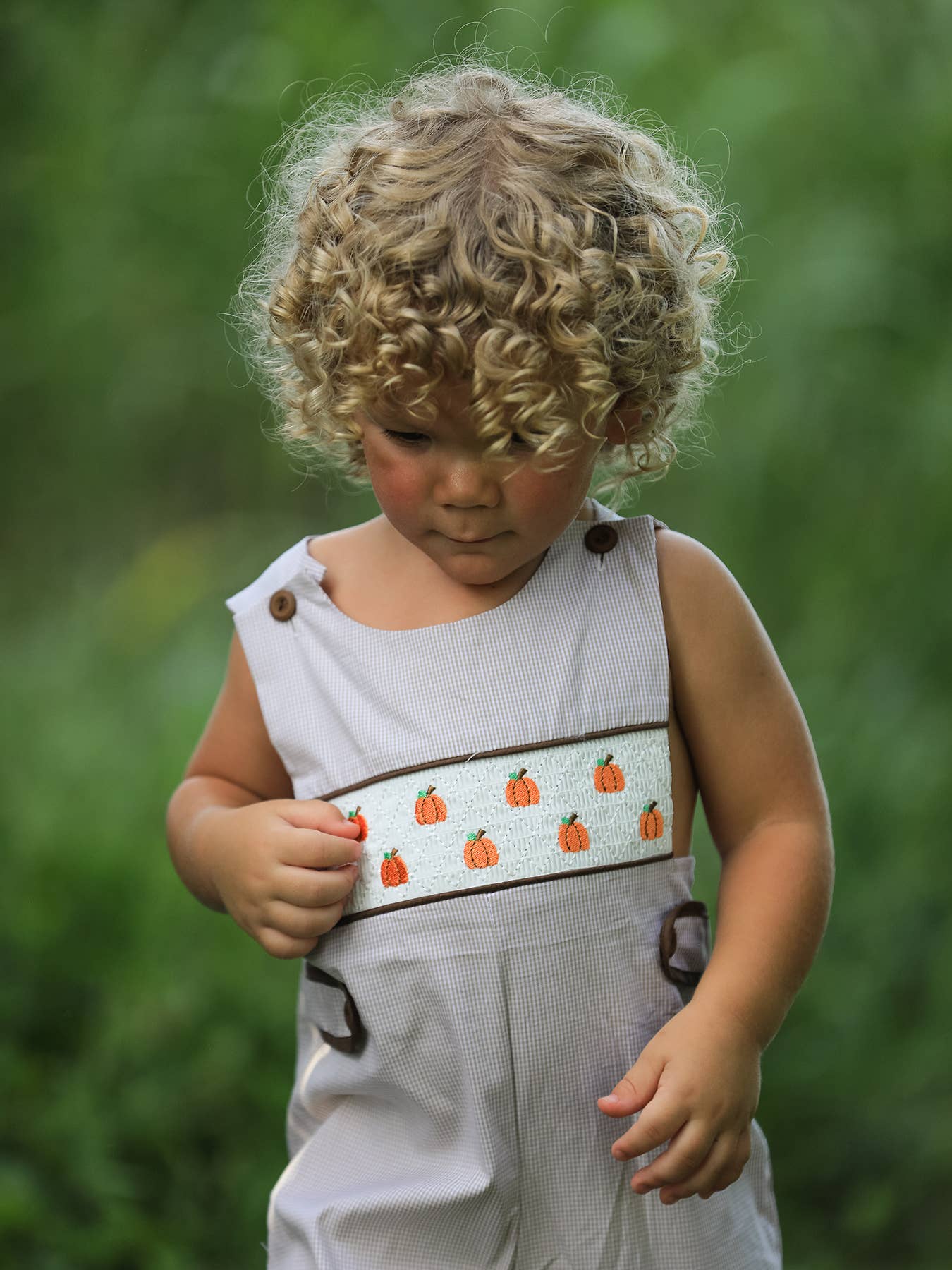 Pumpkin Smock Embroidered Boys Romper