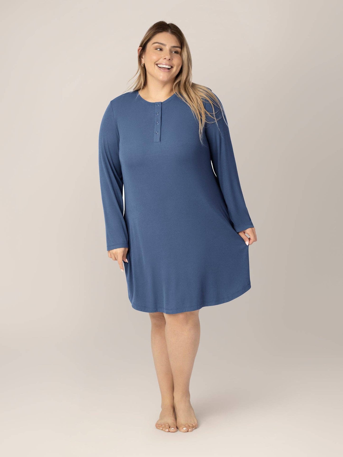 Ribbed Bamboo Maternity/Nursing Nightgown: Burgundy Plum