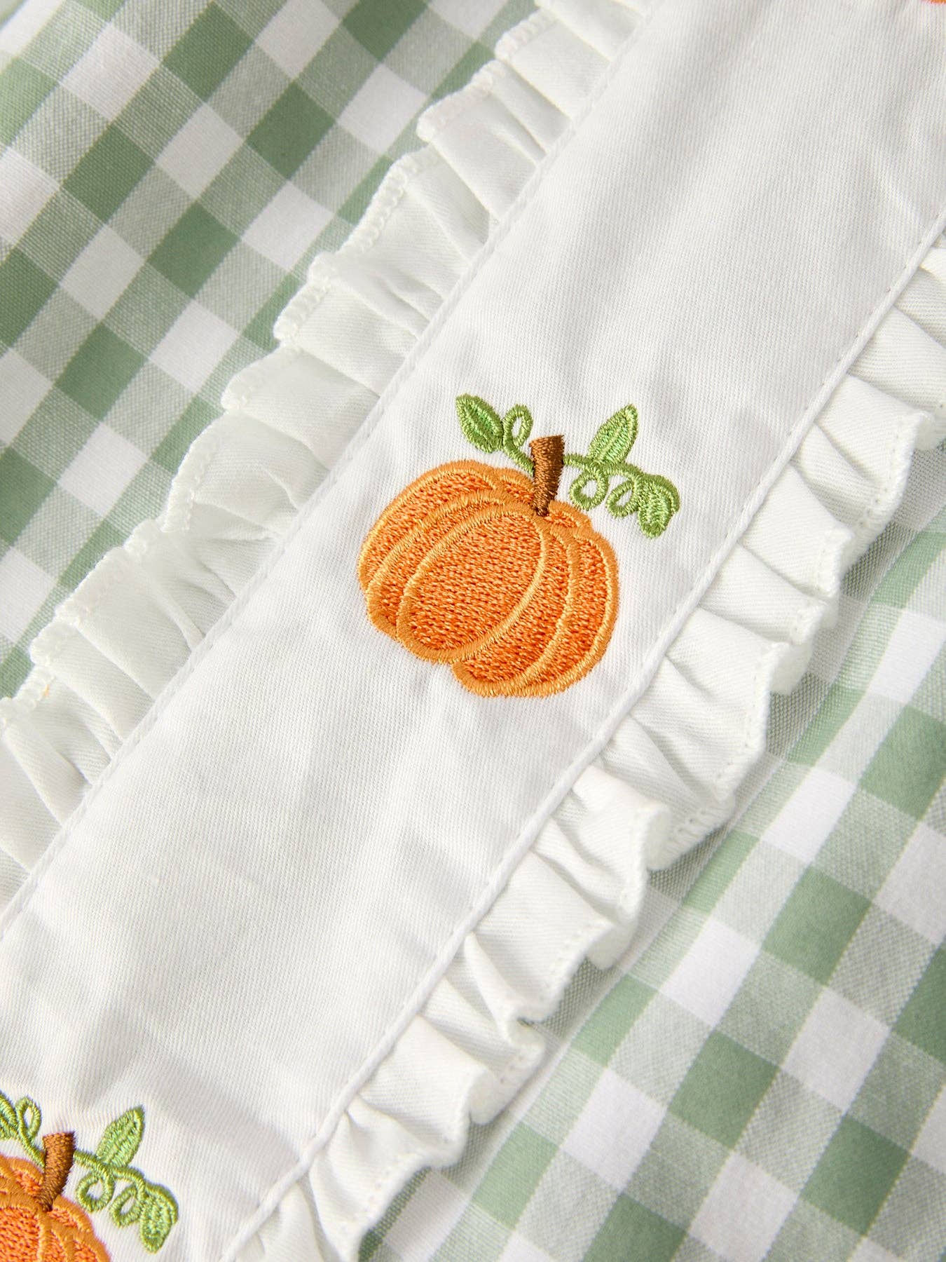 Pumpkin Applique Plaid Green Girls Dress