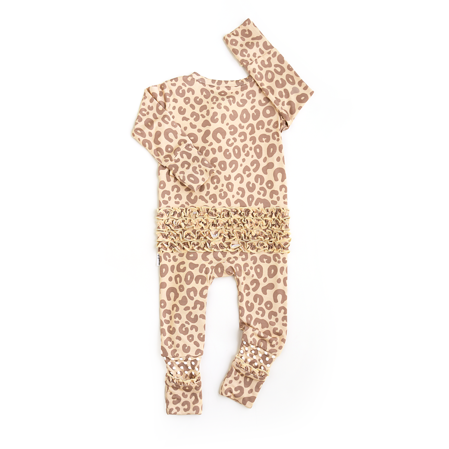 Amari Leopard RUFFLE ZIP Bamboo Onesie