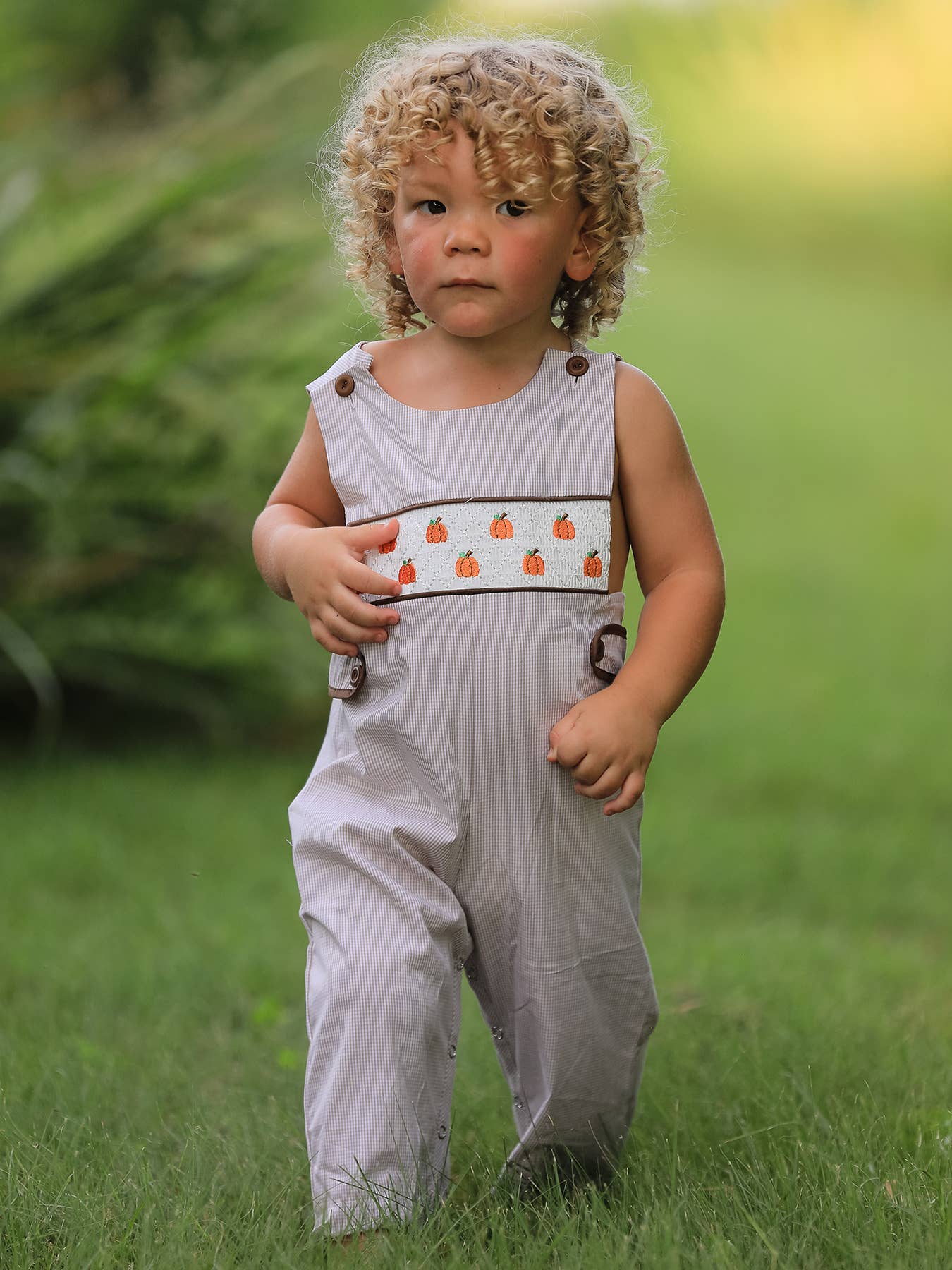 Pumpkin Smock Embroidered Boys Romper