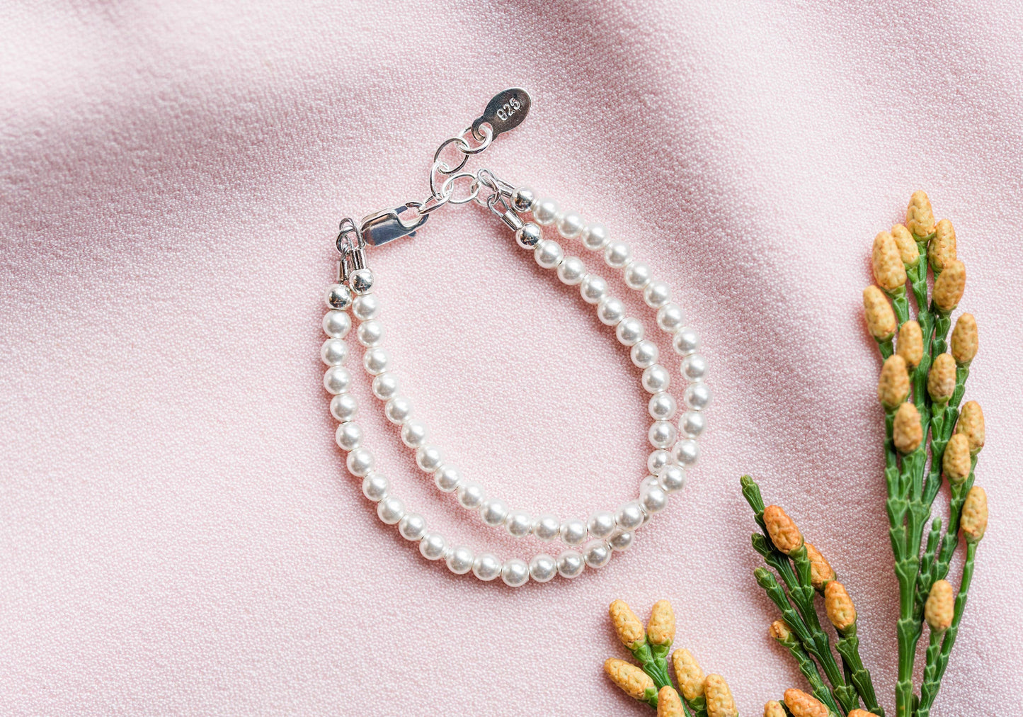 Sterling Silver Double-Strand Kids Pearl Bracelet