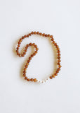 Raw Cognac Amber + Pearl Necklace: 12" Baby || Child Necklace