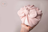Pale Pink Ribbed Baby Bow Turban