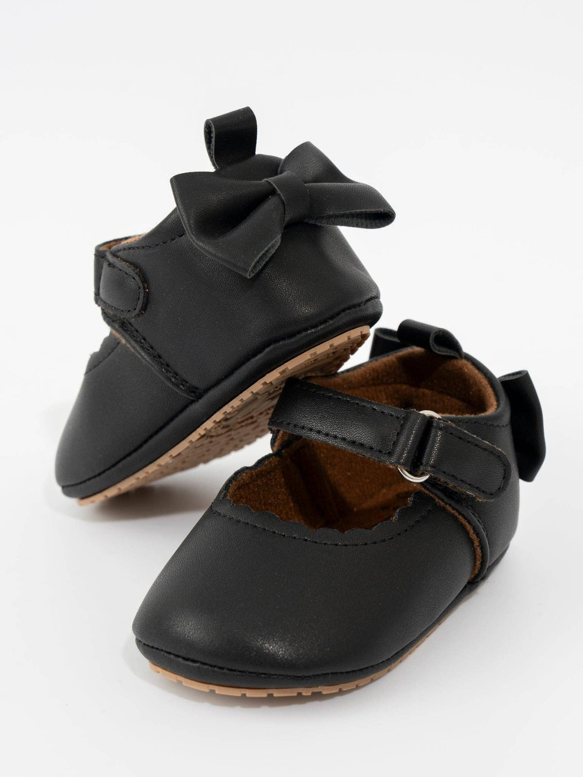 Scalloped Heel Bows Mary Jane Baby Shoes Black