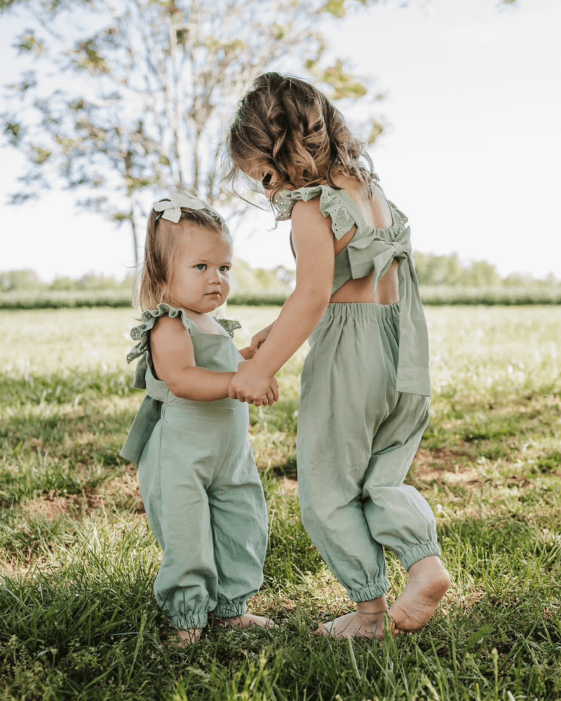 Bailey's Blossoms - Sloane Bow-Back Jumpsuit - Soft Eucalyptus: 3-6months
